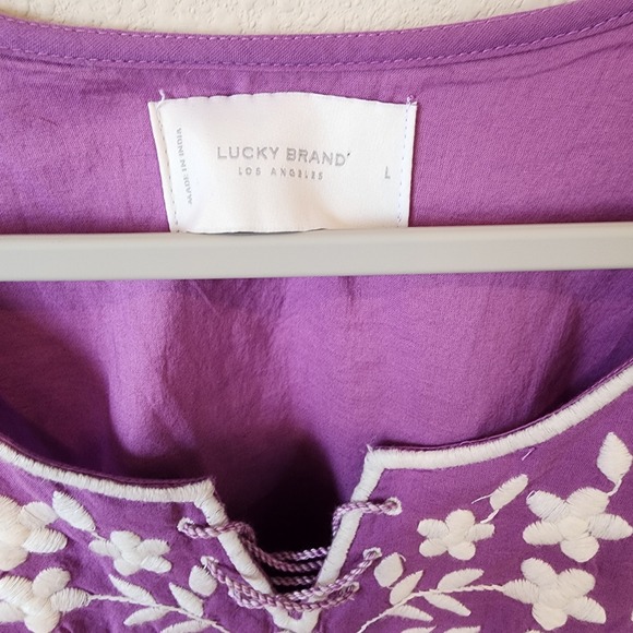Lucky Brand Purple Embroidered Boho Peasant 100% Cotton Floral Ethereal, Large - Picture 3 of 6